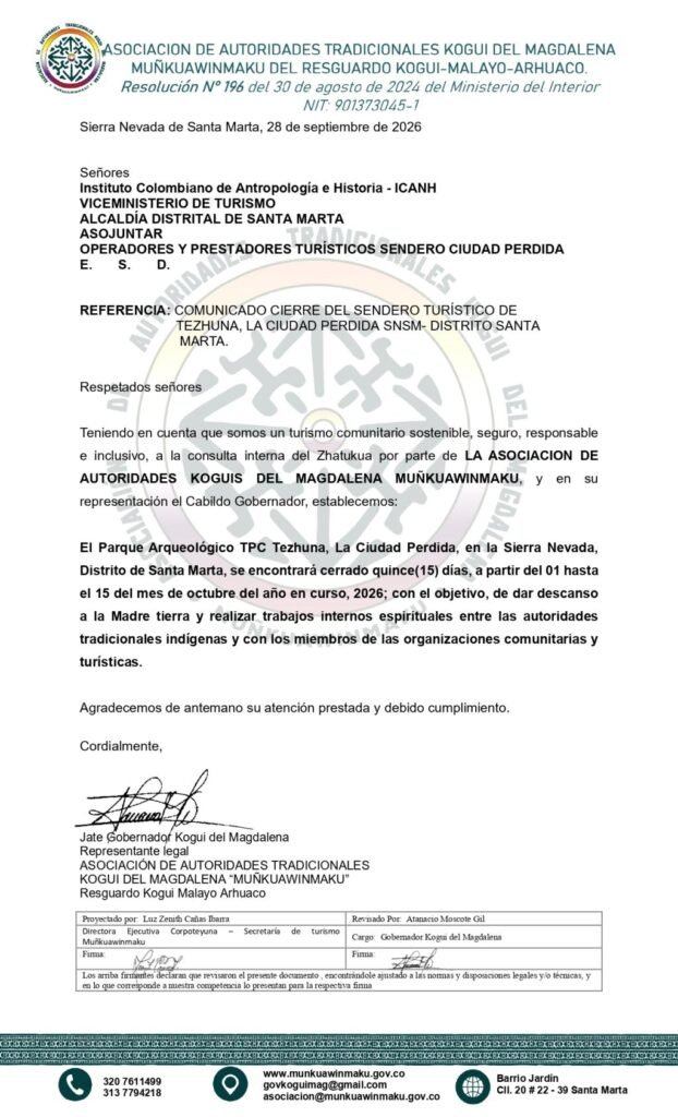 Ciudad-Perdida-Tour-Lost-City-trek-closing-cierre-novedad-update-2026-trekking-Colombia-hiking-Santa-Marta-Minca
